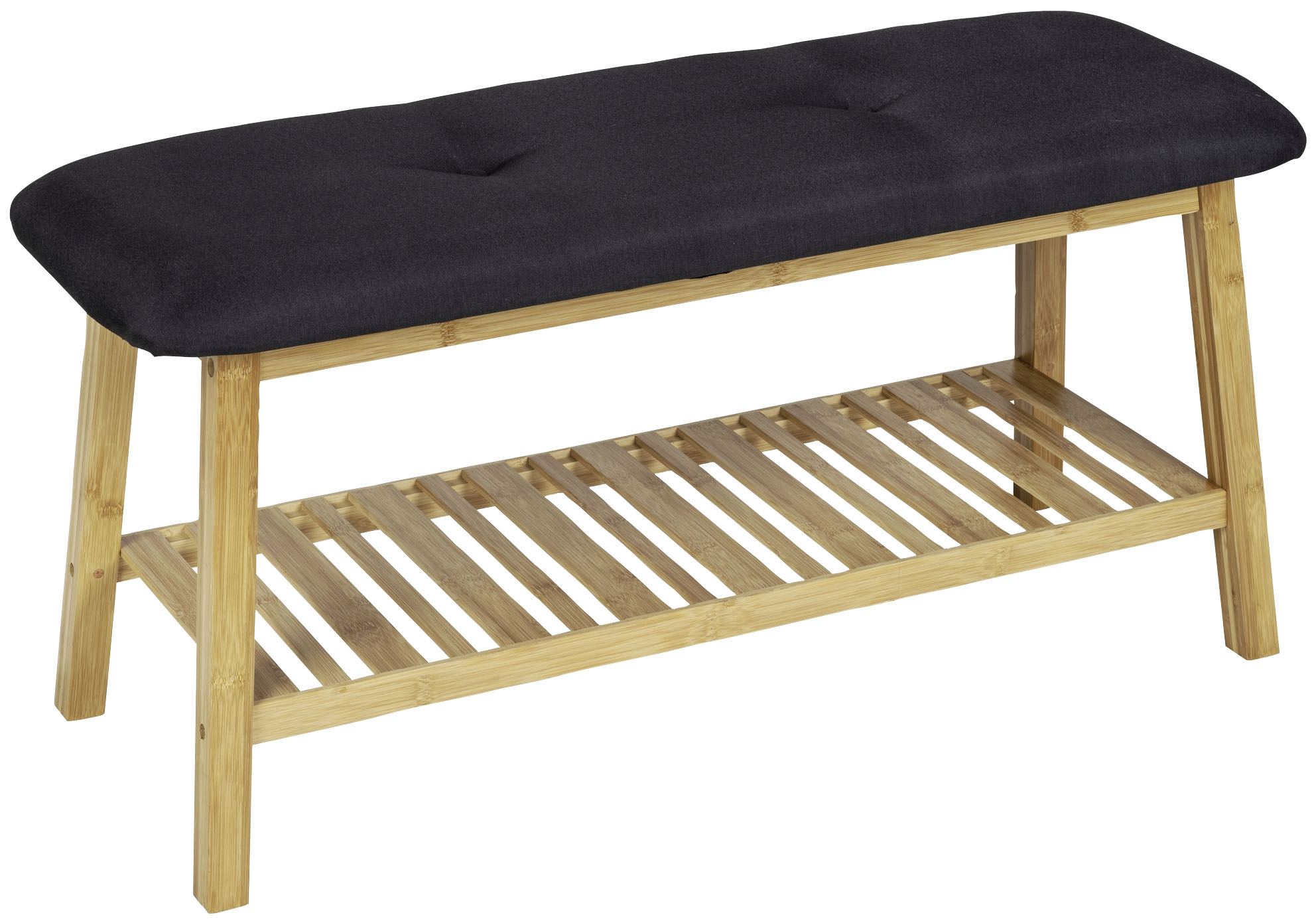 Schuhbank WENKO "Ecori", schwarz (schwarz, natur, natur), B:90cm H:45cm T:33cm, Bambus, Polyester, Sitzbänke, Schuhbank, mit Sitzpolster