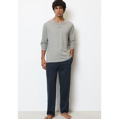 Pyjama MARC O'POLO "Mix & Match Cotton", Herren, Gr. XL, grau (545grau mela), Jersey, Obermaterial: 100% Baumwolle, unifarben, casual, figurumspielend lang, Rundhals, Langarm abgesteppte Kante, Homewear-Sets, mit Markenlogo auf der Brust Image