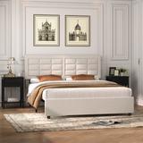 Ebern Designs Mellark 3 Piece Bedroom Set Bed Frame w/ W/ Charging Station & 2 Nightstands Upholstered/ in Black | Wayfair