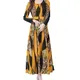 Robe longue élégante à imprimé léopard pour femmes col rond manches longues bureau mode été