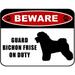 LED Light Up Red Flashing Blinking Attention Grabbing Laminated Dog Sign Beware Guard Bichon Frise on Duty (Silhouette) Yard Fence Gate