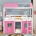 White+Pink Castle Twin Size Wood House Bed with Elegant Windows, Bunk Bed with Sills and Tent