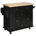 Kitchen Island on Wheels, Rolling Cart with Rubberwood Top, Spice Rack, Towel Rack and Drawers for Dining Room, Black