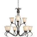 -Nine Light 2-Tier Chandelier in Contemporary Style-32 inches Wide By 32.75 inches High-Oil Rubbed Bronze Finish-Wilshire Glass Color Bailey Street