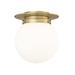 1 Light Flush Mount in Traditional Style-10.5 inches Tall and 9 inches Wide-Heritage Brass Finish-White Opal Glass Color Bailey Street Home