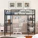 Black Full Size Metal Frame Loft Bed with Shelves,Desk and Whiteboard