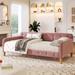 Pink 80in Twin Size Upholstered Daybed Platform Bed with Velvet Armrests & 4 Support Legs