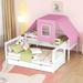 White+Pink Wood Twin Over Twin Bunk Bed with Tent and 2 Drawers, Kids House-shape Twin Bed