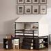 Twin Size Loft Bed Kids Bed with Rolling Cabinet Shelf and Tent, Espresso