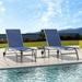 Chaise Lounge Outdoor Set of 3 Lounge Chairs for Outside with Wheels Outdoor Lounge Chairs with 5 Adjustable Position Pool Lounge Chairs for Patio Beach (Blue 2 Lounge Chairs+1 Table)