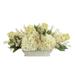Assorted Hydrangea and Seeded Eucalyptus Arrangement in Oblong Ceramic Planter - Cream, White