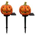 2 Pcs Solar Light Ornament Halloween Decoration Halloween DÃ©cor Landscape Light Solar Pumpkin Lantern Street Light Plastic