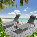 Patio Chaise Lounge Set 3 Pieces Aluminum Adjustable Pool Lounge Chairs Textilene Sunbathing Recliner with Headrest (Grey 2 Lounge Chairs+1 Table)