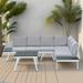 YYAo Modern Garden Sectional Sofa Set with End Tables Industrial 5-Piece Aluminum Outdoor Patio Furniture Set Coffee Table and Furniture Clips for Backyard Gray