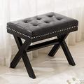 HOOMHIBIU PU Leather Upholstered Entryway Bench Ottoman Bedroom Bench Footstool Seat with X-Shaped Wooden Legs for Patio Bedroom Living Room Foyer Hallway Black
