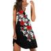 knqrhpse Sundresses for Women Summer Dresses for Women For Women Midi Dresses for Women Women Summer Loose Dress Sleeveless Floral Print V Neck Hollow Out Mini Dress Womens Dresses Red Dress 5Xl