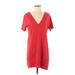 Trafaluc by Zara Casual Dress - Shift Plunge Short sleeves: Red Solid Dresses - Women's Size Medium
