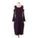 Calvin Klein Casual Dress - Sheath Cold Shoulder 3/4 sleeves: Purple Print Dresses - Women's Size Medium