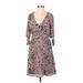 Q&A Casual Dress V Neck 3/4 sleeves: Pink Dresses - Women's Size X-Small