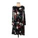 Old Navy Casual Dress - A-Line Crew Neck 3/4 Sleeve: Black Floral Dresses - Women's Size X-Small
