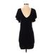 Express Casual Dress - Mini Plunge Short sleeves: Black Solid Dresses - Women's Size X-Small