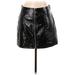 Topshop Faux Leather A-Line Skirt Mini: Black Print Bottoms - Women's Size 10