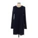 LTS Basics Casual Dress - Mini Scoop Neck Long Sleeve: Blue Solid Dresses - Women's Size Large