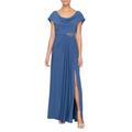 Cowl Neck Beaded Waist Evening Gown - Blue - Alex Evenings Dresses