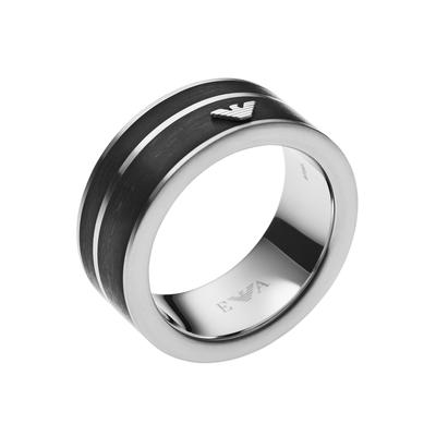 Fingerring EMPORIO ARMANI "Schmuck Geschenk Edelstahl Ring" Gr. 20, schwarz (edelstahlfarben, schwarz), Fingerringe, Damen, 20, Edelstahl, 10mm Image