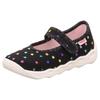 Hausschuh SUPERFIT "BUBBLE WMS: Mittel", Kinder, Gr. 24, bunt (schwarz bunt metallic), Baumwolle, metallic, gepunktet, modisch, Schuhe, Kindergartenschuh mit Klett, Sternchen, Größenschablone zum Download