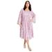 Plus Size Women's Fit-and-Flare Midi Dress by June+Vie in Pink Marble Vine (Size 26/28)