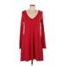 Express Casual Dress - A-Line V-Neck Long sleeves: Red Print Dresses - Women's Size Large