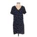 Madewell Casual Dress - Shift V Neck Short sleeves: Blue Polka Dots Dresses - Women's Size Small