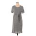Monrow Casual Dress - Shirtdress Scoop Neck Short sleeves: Gray Solid Dresses - Women's Size X-Small