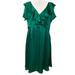 J. Crew Dresses | J. Crew Women's Midi Dress Green 100% Silk Ruffle Sleeve V-Neck Ruffle Size 16 | Color: Green | Size: 16