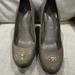 Tory Burch Shoes | Authentic Preowned Tory Burch Jolie Logo Wedge Closed Toe Pump French Gray 10.5m | Color: Gray/Tan | Size: 10.5