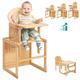 FUNLIO Wooden High Chair, 2-in-1 Convertible HighChair for Toddlers 0.5-6 Years, Height Adjustable for Babies,Premium Solid Wood with Detachable Tray/Cushion/Safety Belt, CPC Approved