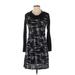 Pieces by Kensie Casual Dress - A-Line Crew Neck 3/4 sleeves: Black Print Dresses - Women's Size Small