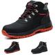 Gainsera Steel Toe Cap Boots Men Women Waterproof Safety Boots Lightweight Non-Slip Safety Work Shoes, BlackRed 4UK 37EU 235