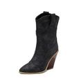 Shoes Women's Neon Boots Foreign Trade Large Western Boots Female Border European and American Mid Tube Boots Thick Heel Leather Boots Female Ladies Blue With Heel, black, 7 UK