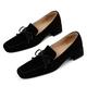 MOOMMO Women Chunky Low Heel Suede Loafers Bow Slip On Closed Square Toe Loafer Shoes Oxfords Comfy 1 Inch Block Heels Dress Shoes Pumps Office Ladies Work Pumps Vintage Chic 4-11 M US, Black, 7 UK