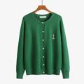 CLoxks Cardigan For Women Coat Oversized Women'S Embroidered Knit Shirt With Round Neck Short Sweater Jacket L Green
