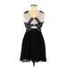 Rewind Casual Dress - Party V-Neck Sleeveless: Black Print Dresses - Women's Size Medium