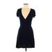Double Zero Casual Dress - Party Plunge Short sleeves: Blue Print Dresses - Women's Size Medium