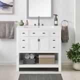 Wildon Home® Dondria 36" Bathroom Vanity w/ Top Sink, Bathroom Storage Cabinet w/ 6 Drawers Wood/Ceramic in White | Wayfair