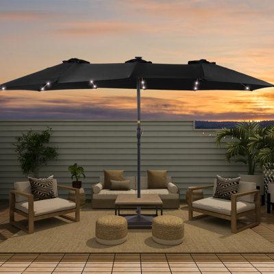 Arlmont & Co. Sametta LED 15 x 9 ft. Lighted Market Umbrella Double-Sided Outdoor Patio Umbrella, in Brown/Red | 94.5 H x 108 W x 180 D in | Wayfair