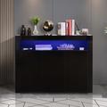 Wrought Studio™ Sideboard Storage Cabinet High Gloss w/ LED Light Wood in Black | 38.19 H x 51.18 W x 13.78 D in | Wayfair