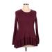 LOGO by Lori Goldstein Casual Dress - Mini Crew Neck Long sleeves: Burgundy Dresses - Women's Size X-Large