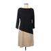 Dana Buchman Casual Dress - Shift High Neck 3/4 sleeves: Black Print Dresses - Women's Size Medium