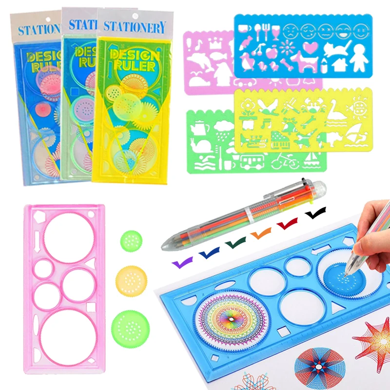 Modèles de peinture spirographe stylo à bille jouets de dessin pour enfants Puzzle art outil de bricolage multifonctionnel règle cadeau d'anniversaire TMZ